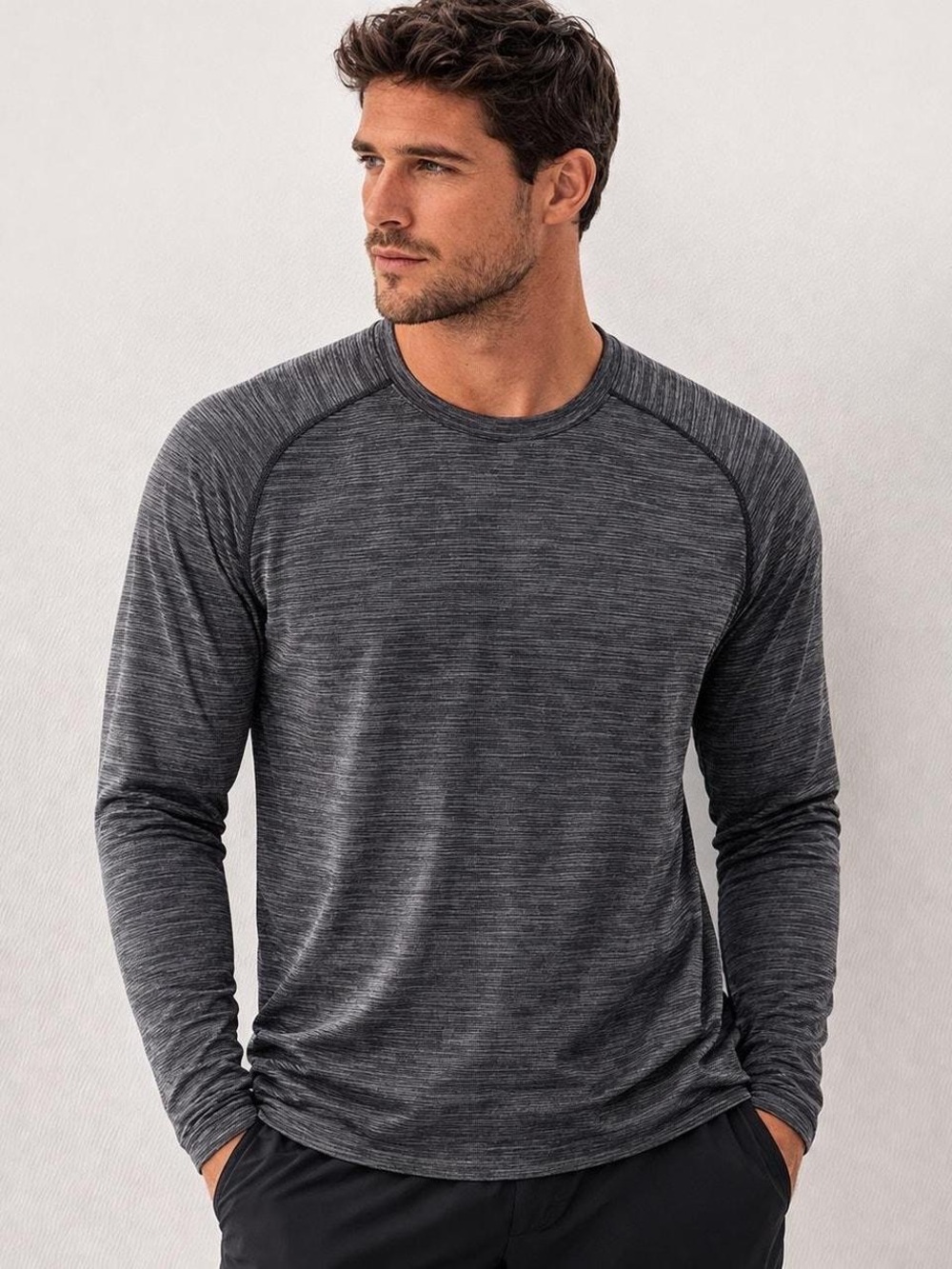 lululemon athletica Men's Long-Sleeve Heathered Charcoal Crew